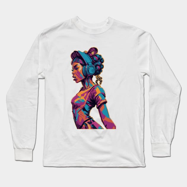 Girl with Headphones Long Sleeve T-Shirt by VoluteVisuals